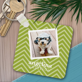Photo with Chevron Pattern and Custom Name Keychain