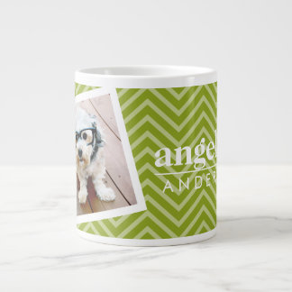 Photo with Chevron Pattern and Custom Name Large Coffee Mug
