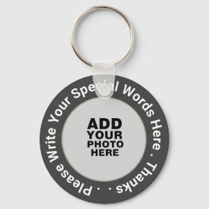 photo with custom text on gray nice promo keychain