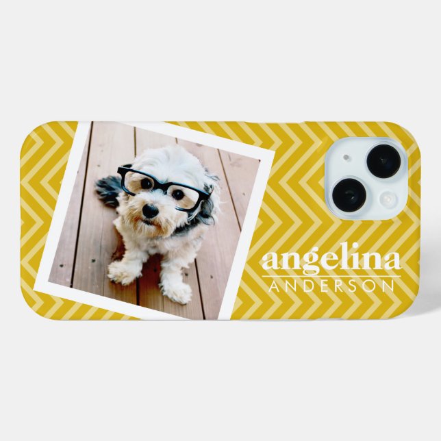 Photo with Gold Chevron Pattern and Custom Name Case-Mate iPhone Case (Back (Horizontal))