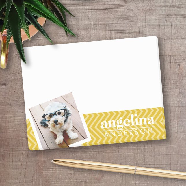Photo with Gold Chevron Pattern and Custom Name Post-it Notes (Personalized post-it notes with an area to add your name or other text)
