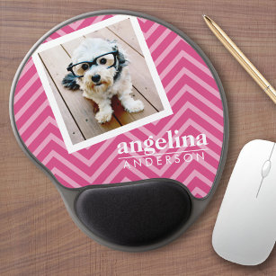 Photo with Hot Pink Chevron Pattern Custom Name Gel Mouse Pad