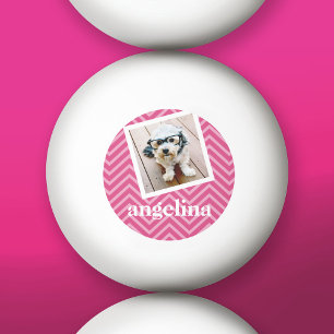 Photo with Hot Pink Chevron Pattern Custom Name Ping Pong Ball