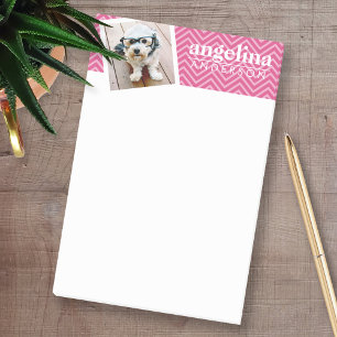 Photo with Hot Pink Chevron Pattern Custom Name Post-it Notes