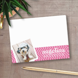 Photo with Hot Pink Chevron Pattern Custom Name Post-it Notes