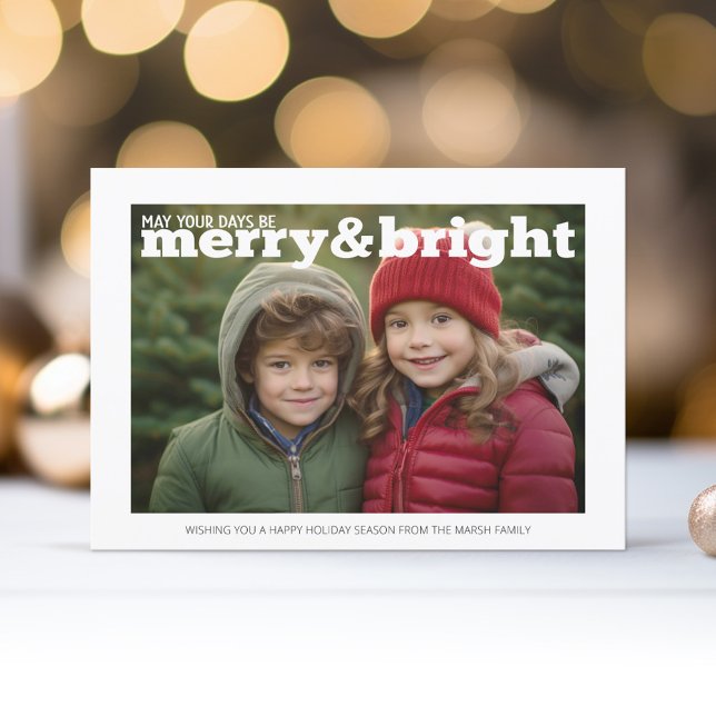 Photo with huge Merry and Bright - simply red Holiday Card (Modern Christmas Card with bold type and a red background - download option available)