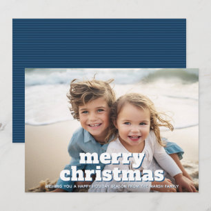 Photo with huge MERRY Christmas - navy blue Holiday Card