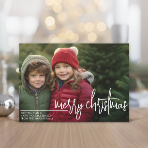 Photo with huge MERRY Christmas - Red Green Plaid Holiday Card