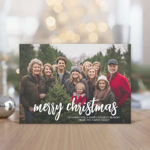 Photo with huge MERRY Christmas - Red Green Plaid Holiday Card