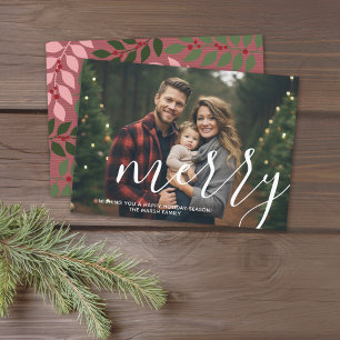 Photo with huge MERRY script white overlay - rose Holiday Card