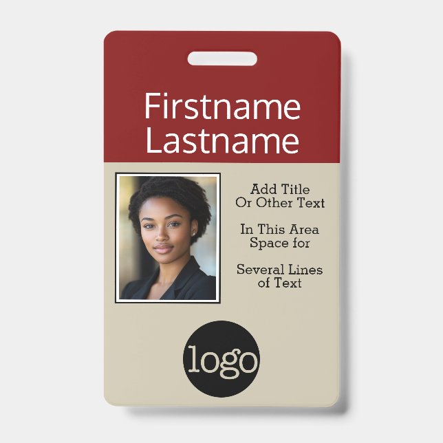 Photo with Logo and Company Information Name Badge (Front)
