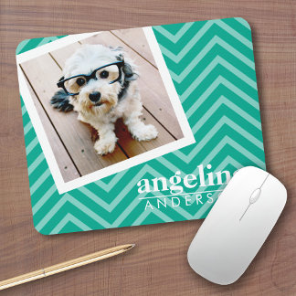Photo with Modern Chevron Pattern and Custom Name Mouse Pad