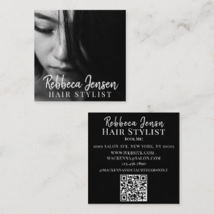 Photo with Modern Handwritten Script Hair Stylist Square Business Card