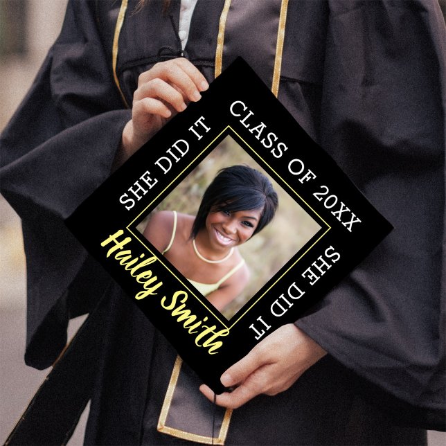  Photo with Name and Class Year Typography Graduation Cap Topper (Creator Uploaded)