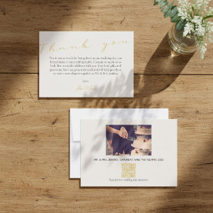 Photo with QR Code Elegant gold script Thank You Card