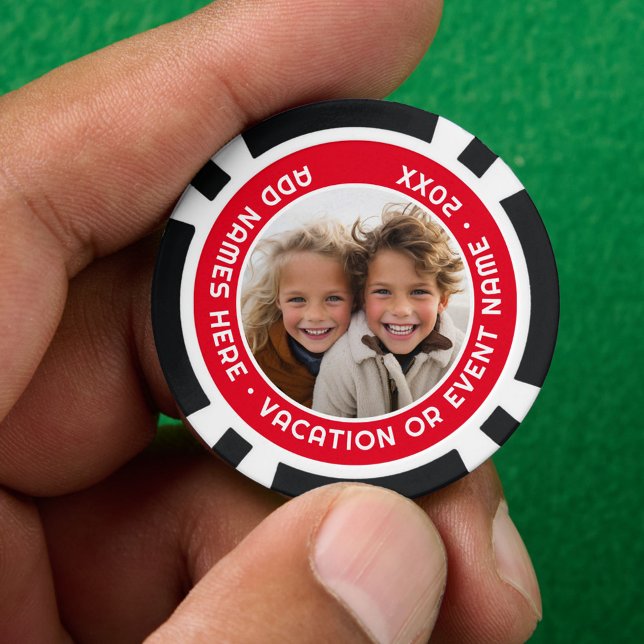 Photo with Red Border and Custom Text Poker Chips (Custom Poker Chip)