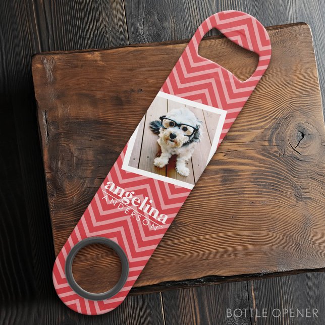 Photo with Red Chevron Pattern Custom Name Bar Key (Custom Bar Key)