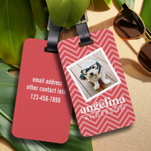 Photo with Red Chevron Pattern Custom Name Luggage Tag