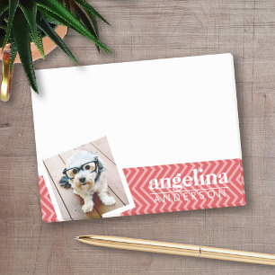Photo with Red Chevron Pattern Custom Name Post-it Notes