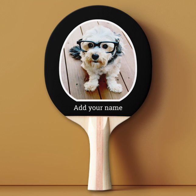 Photo with simple frame - modern text black white ping pong paddle (Custom Pink Pong Paddle)
