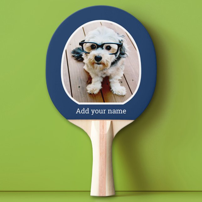 Photo with simple frame - modern text navy white ping pong paddle (Custom Pink Pong Paddle)