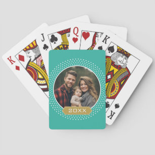 Photo with Teal Polka Dot Frame and Custom Year Playing Cards