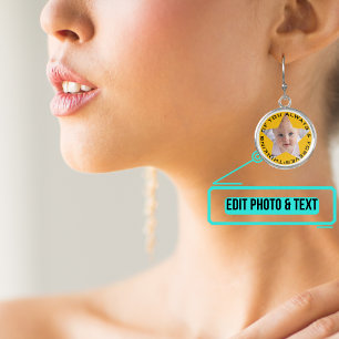 Photo with Text in Star Shape Earrings