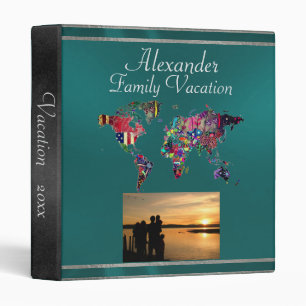 Photo & World Map Vacation Album - Teal Binder