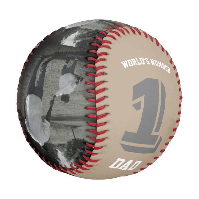 Photo World’s Number One Dad Grandpa Taupe Custom Baseball (Angled)