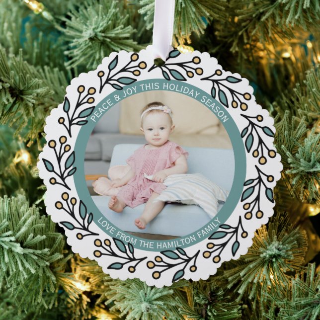 Photo Wreath Framed Personalized Christmas Ornament Card (Insitu (Tree))
