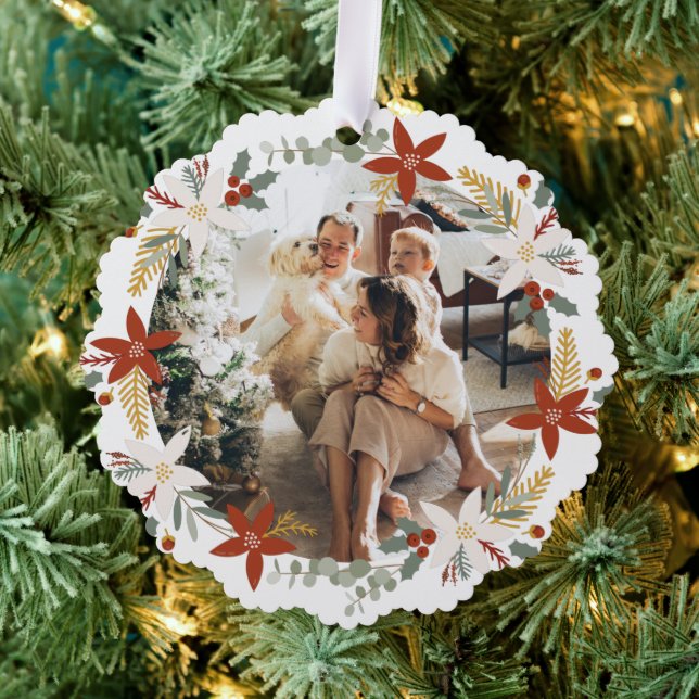 Photo Wreath Framed Personalized Christmas Ornament Card (Insitu (Tree))