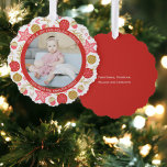 Photo Wreath Framed Personalized Christmas Ornament Card<br><div class="desc">Add your own photo and text to this customizable hanging ornament card.. ideal for Christmas or any other event / occasion .. personalized to suit your requirements .. designed in a bold modern pink and white palate with a place for your photograph to the front surrounded by a stunning modern...</div>