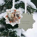 Photo Wreath Framed Personalized Christmas Ornament Card<br><div class="desc">Add your own photo and text to this customizable hanging ornament card.. ideal for Christmas or any other event / occasion .. personalized to suit your requirements .. designed in a delicate green palate with a place for your photograph to the front surrounded by a stunning floral winter wreath frame...</div>