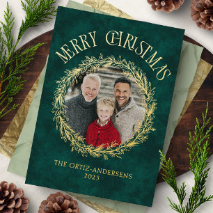 Photo Wreath Gold Foil Christmas Card