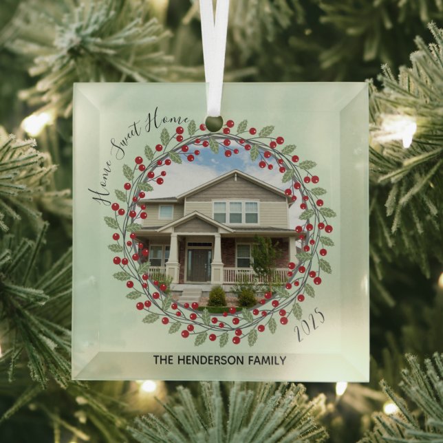  Photo Wreath Home Sweet Home Christmas Tree Glass Ornament (Insitu)