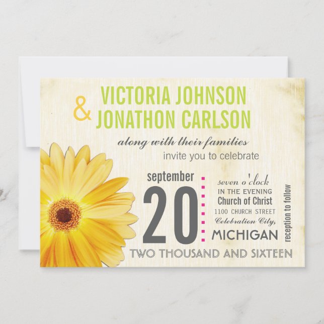 Photo Yellow Gerber Daisy Wedding Invitations (Front)