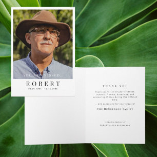 Photo You are Missed Funeral Folded Thank You Card