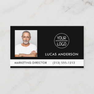 Photo Your Company or Event Logo Black Business Business Card
