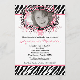 Photo ZebraPrint de Papillon 5x7 Invitation d'anni
