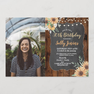 PhotoBirthday Party Rustic Sunflower Floral Wood Invitation
