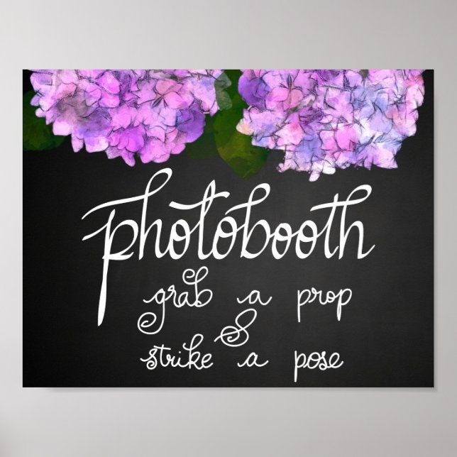 Photobooth Chalkboard Wedding Hydrangea Floral Poster (Front)