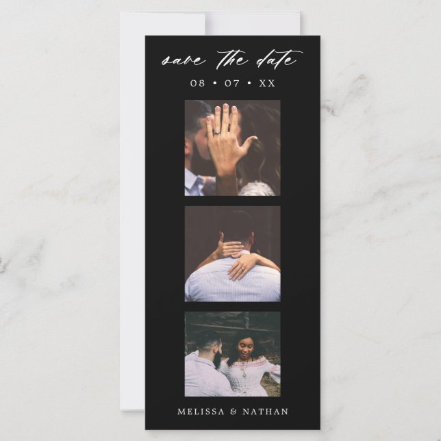 Photobooth Strip Chic Black QR Save the Date (Front)