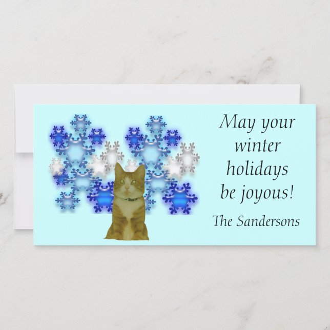 Photocard - Winter holidays with cat Holiday Card (Front)
