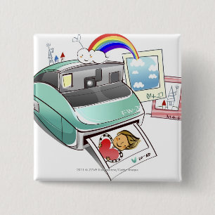 Photograph coming out of an instant camera 2 inch square button