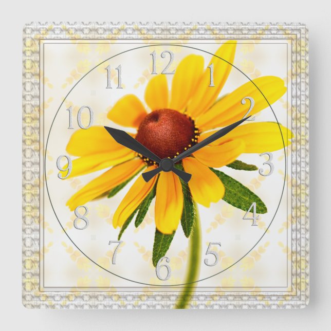 Photograph of A Black-Eyed Susan Blossom Square Wall Clock (Front)