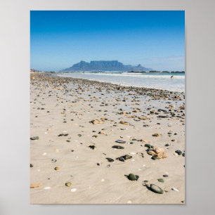 Photograph of Cape Town beach and Table Mountain Poster