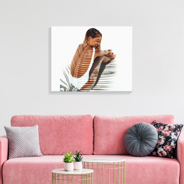 Photograph of Girl at Beach Palm Leaf Shadow Canvas Print (Insitu(LivingRoom))