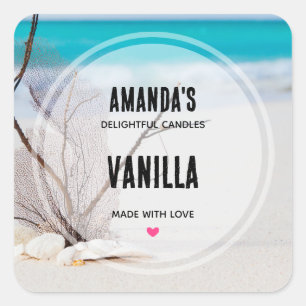Photograph of Seashells on a Beach Candle Business Square Sticker