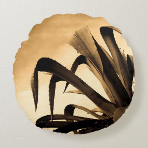 Photograph Sepia Aloe Plant Round Pillow