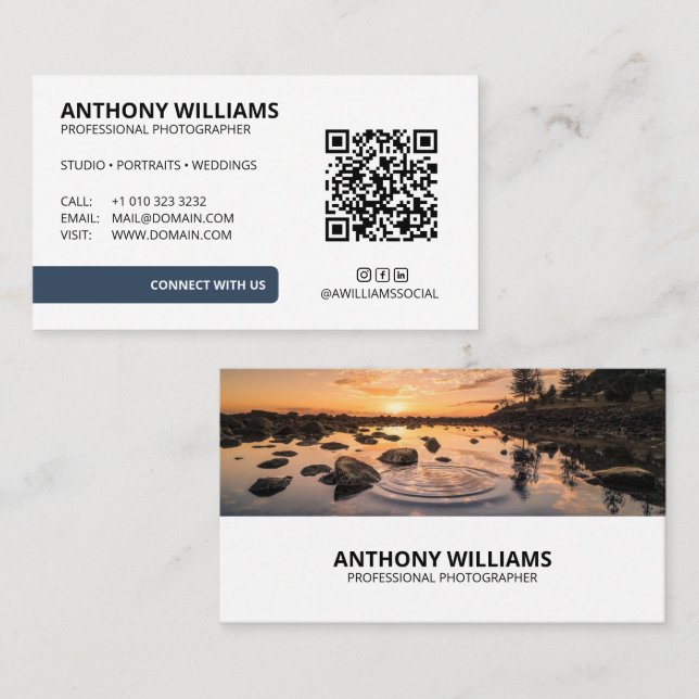 Photographe moderne de code QR Carte de visite (Devant / Derrière)